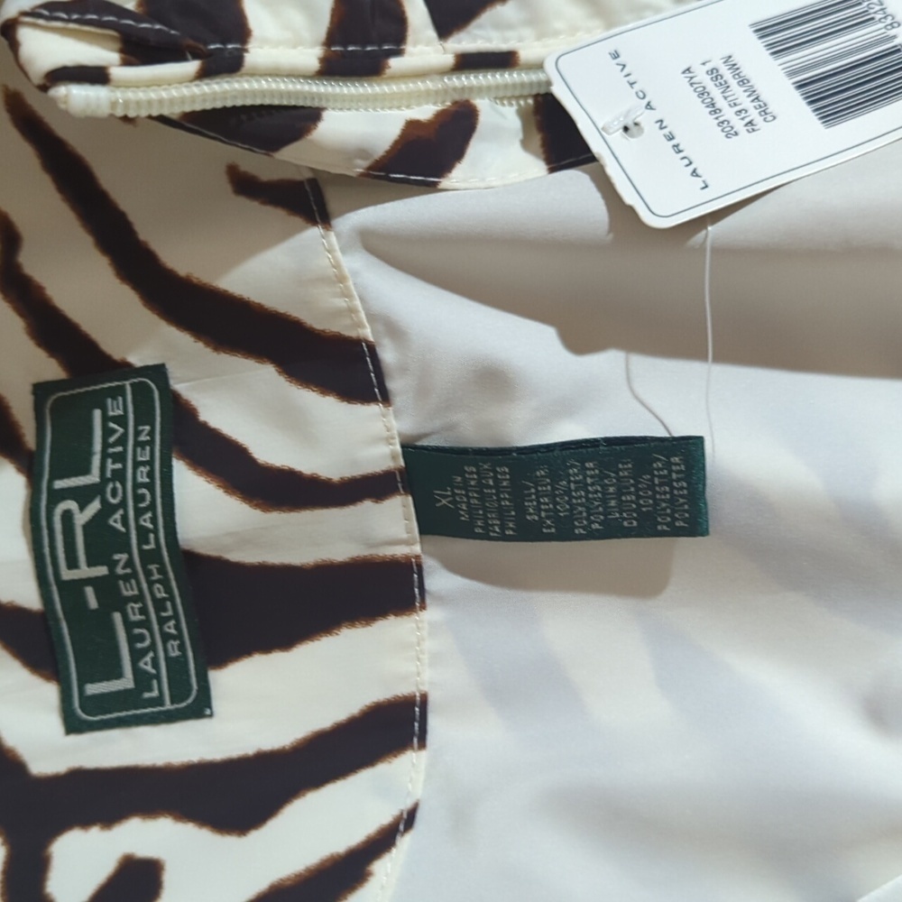 New Ralph Lauren Zip Up Windbreaker Jacket Brown Zebra Animal Print NWT Sz XL - Picture 10 of 14